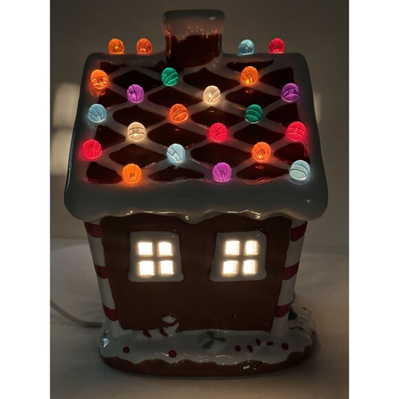 Ceramic Light-Up Gingerbread House 10" Gumdrop Roof Christmas Village with Cord - Picture 4 of 16